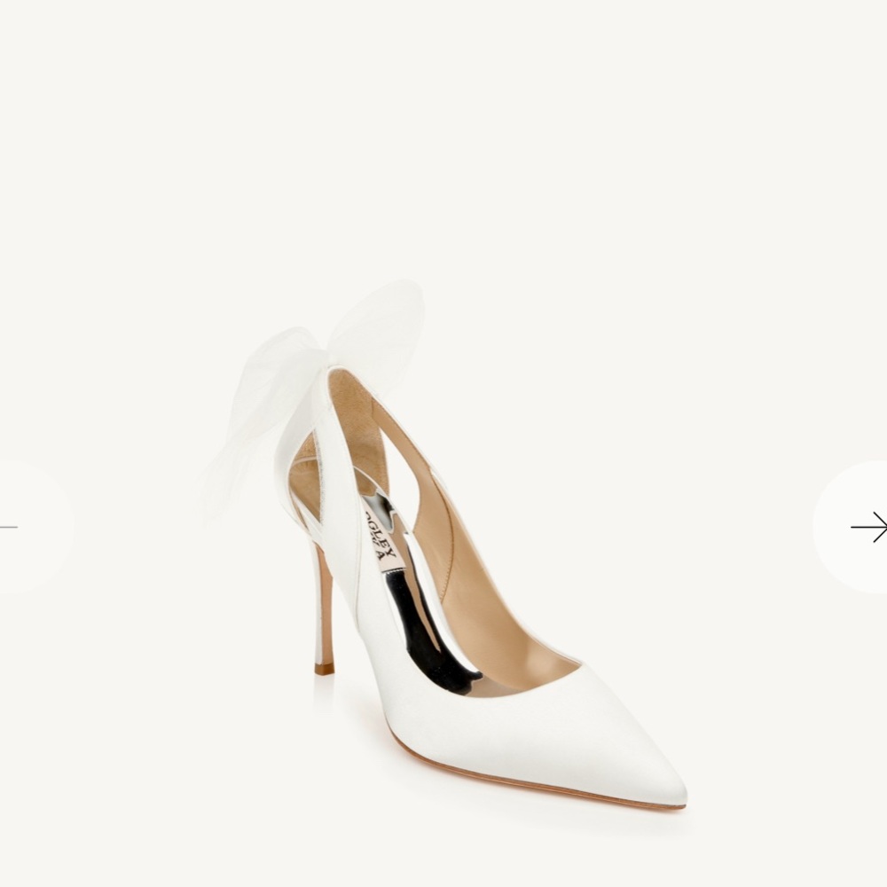 Badgley Mischka Kinsley Pointed Toe Bridal Shoes with Bows white silk SZ 6 NWOB